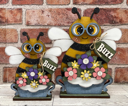 $5.00 or $10 Friday - Large or Small Bee with Flowers Sitter - unpainted cutouts ready for you to finish