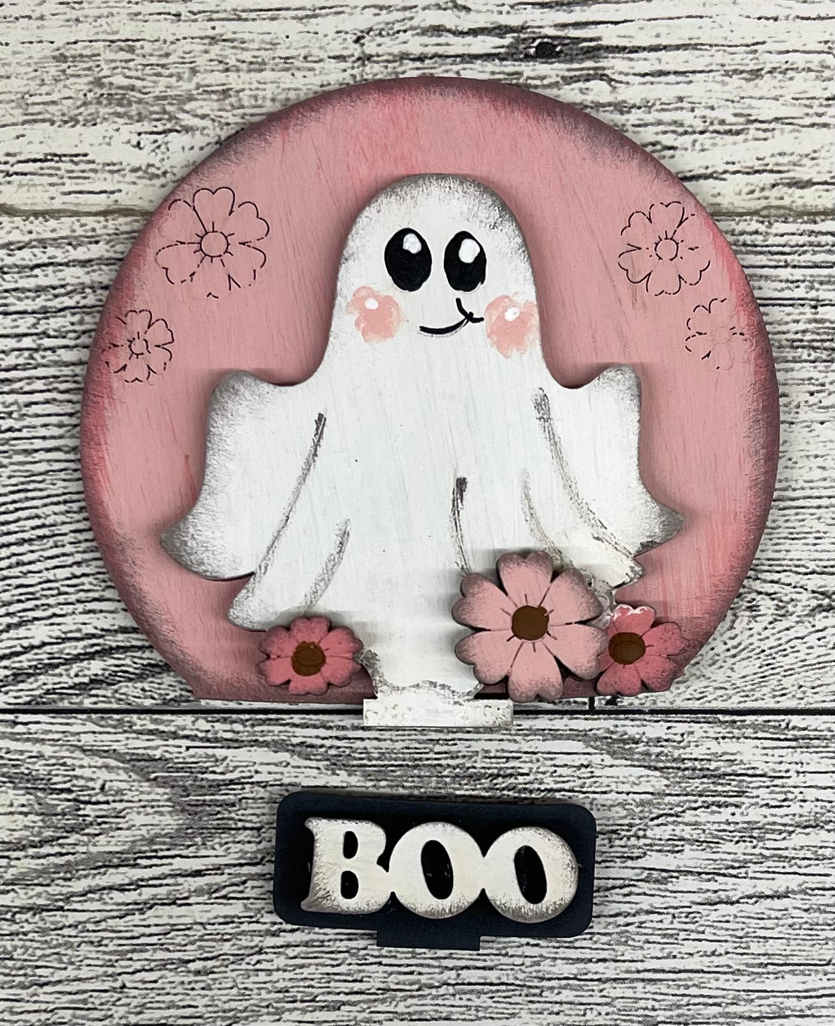 Ghost with Flowers Beaded Globe Insert Add-On - unpainted wood cutouts, ready for you to paint