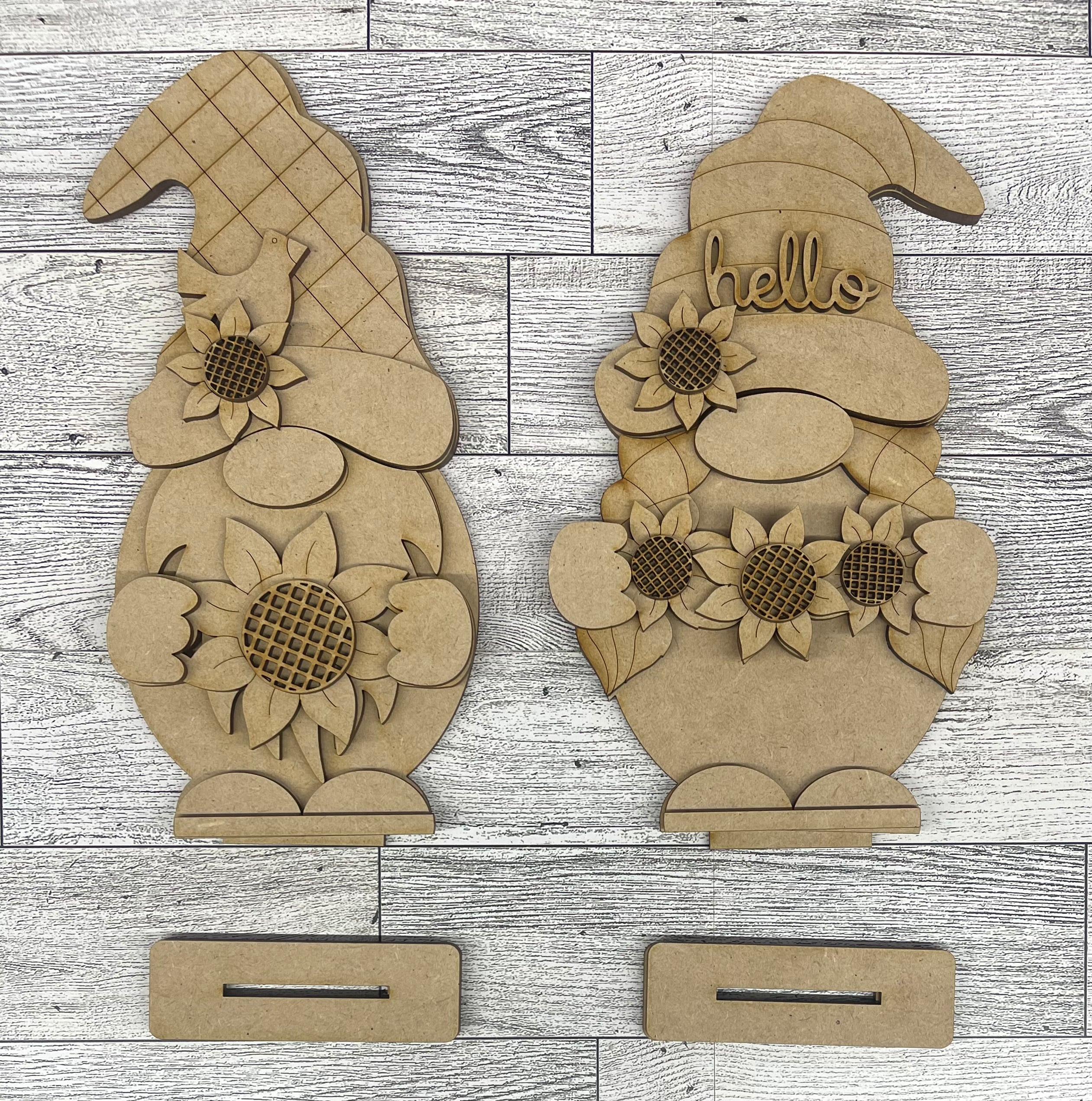 Sunflower boy or girl Gnome with wood cutouts, unpainted wooden cutout ...