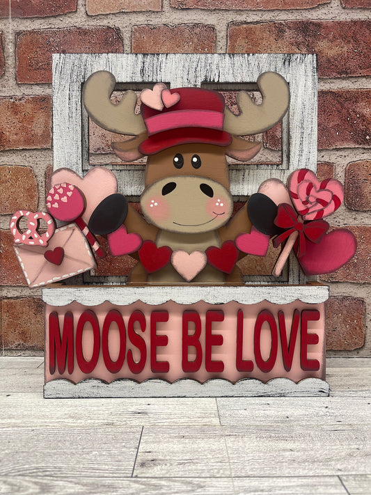 Valentines Moose - Insert for Changeable Window Box unpainted wood cutouts, ready for you to paint