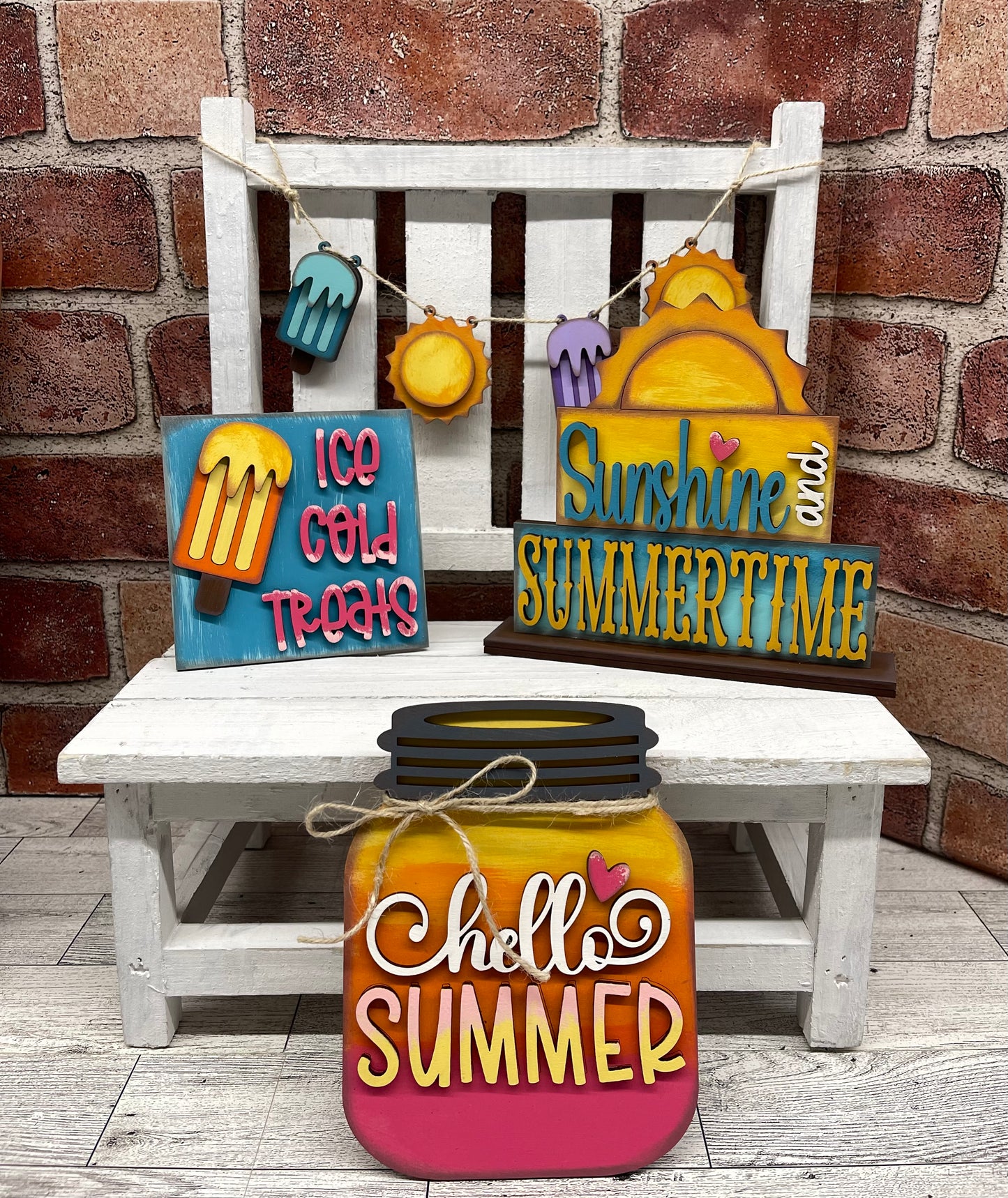 Hello Summer Tiered Tray wood cutouts ready for you to paint