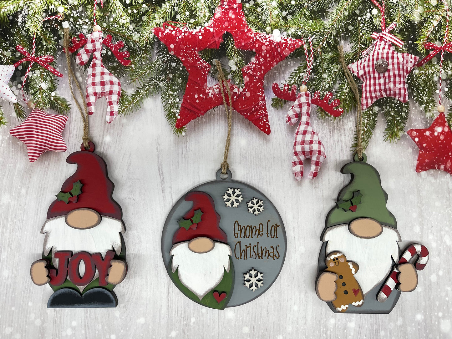 Gnome Trio Christmas Ornaments unpainted cutouts