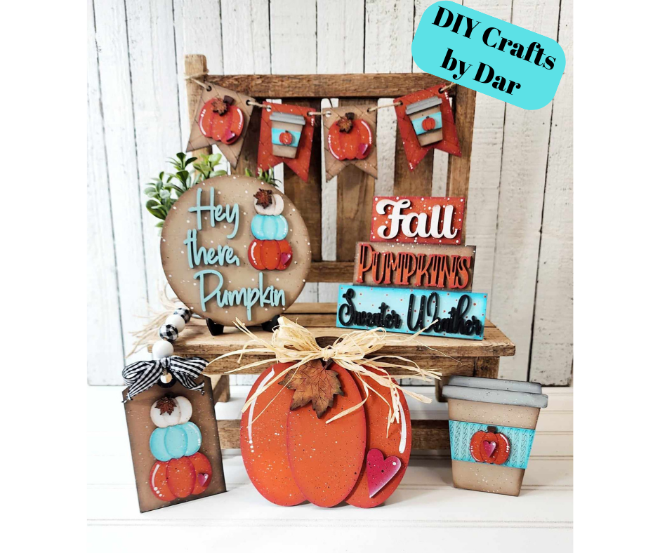 Hello Pumpkin Tiered Tray, DIY Kit - unpainted wood cutouts