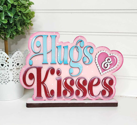 Valentines - Hugs & Kisses Word cutouts, unpainted ready for you to finish