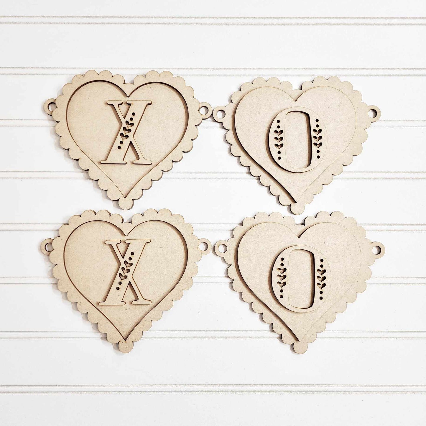 XOXO Valentines garland cutouts, unpainted ready for you to finish