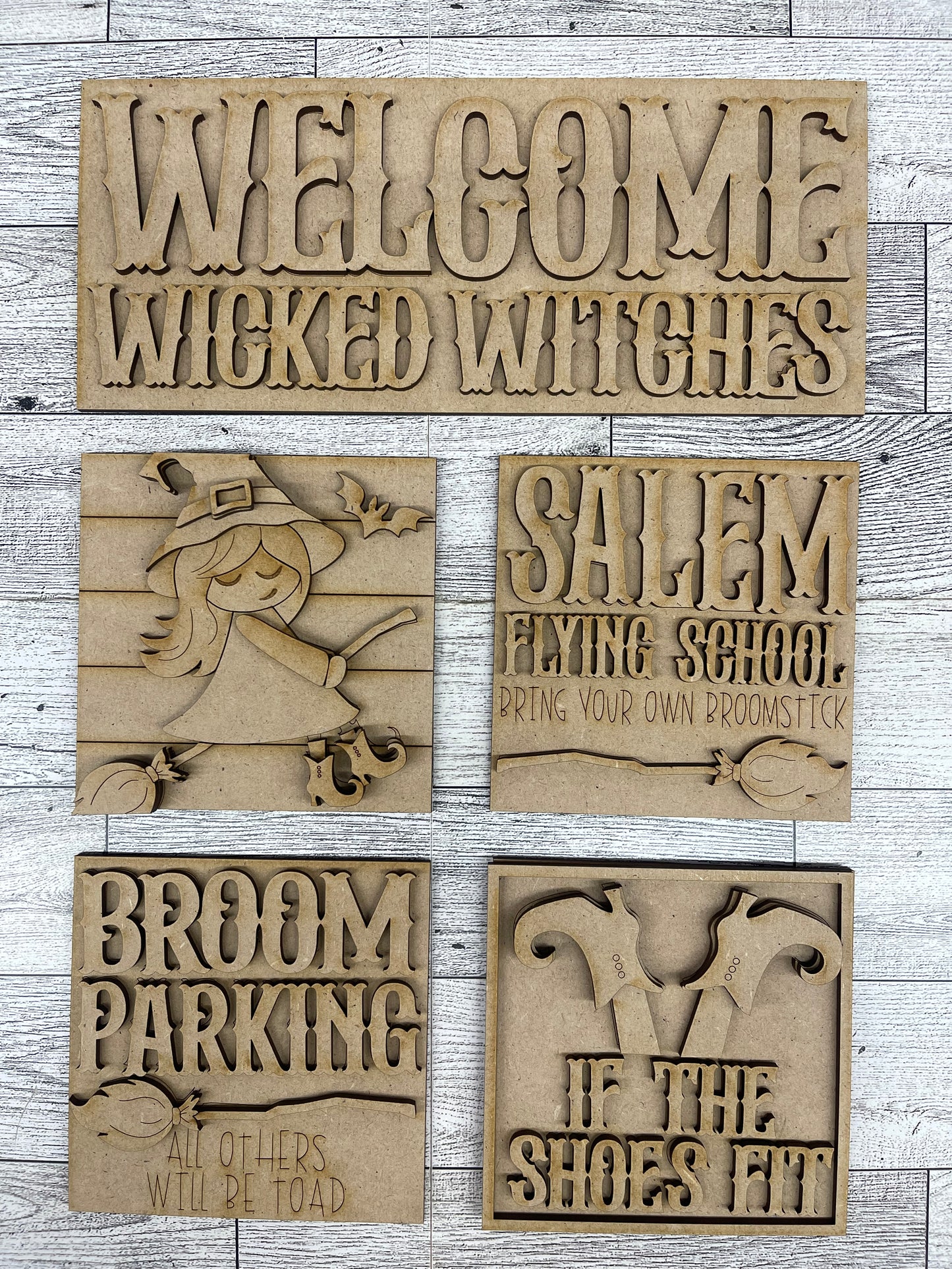 Halloween Witch Blocks - set of 5 - unpainted ready for you to finish