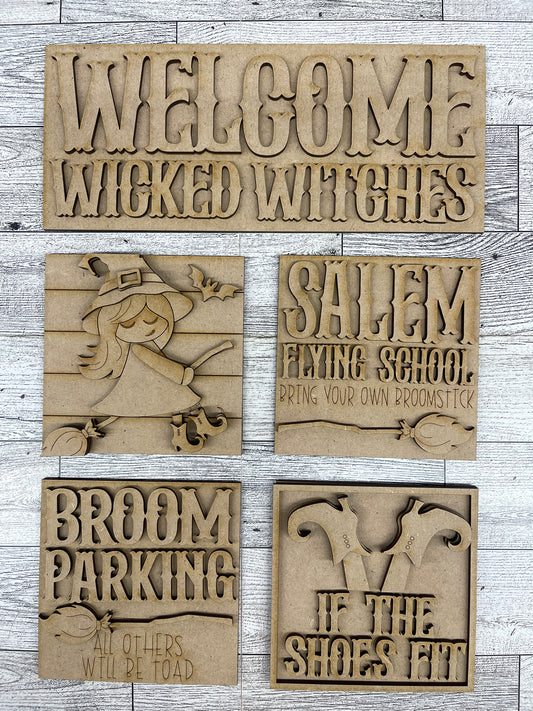 Halloween Witch Blocks - set of 5 - unpainted ready for you to finish