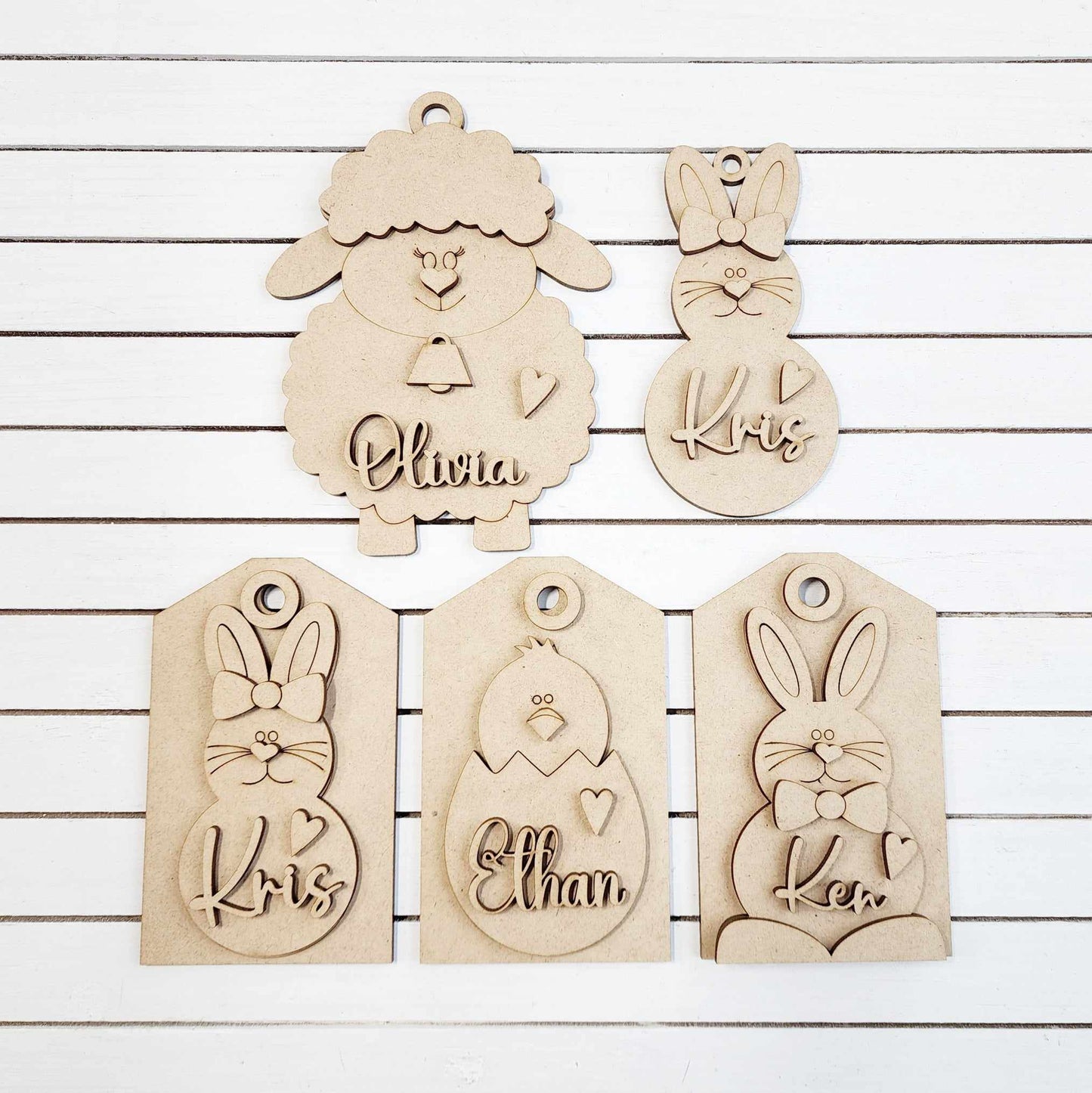 Easter Tag Set - Wood Cutouts unpainted ready for you to paint - Ribbon and Beads not included