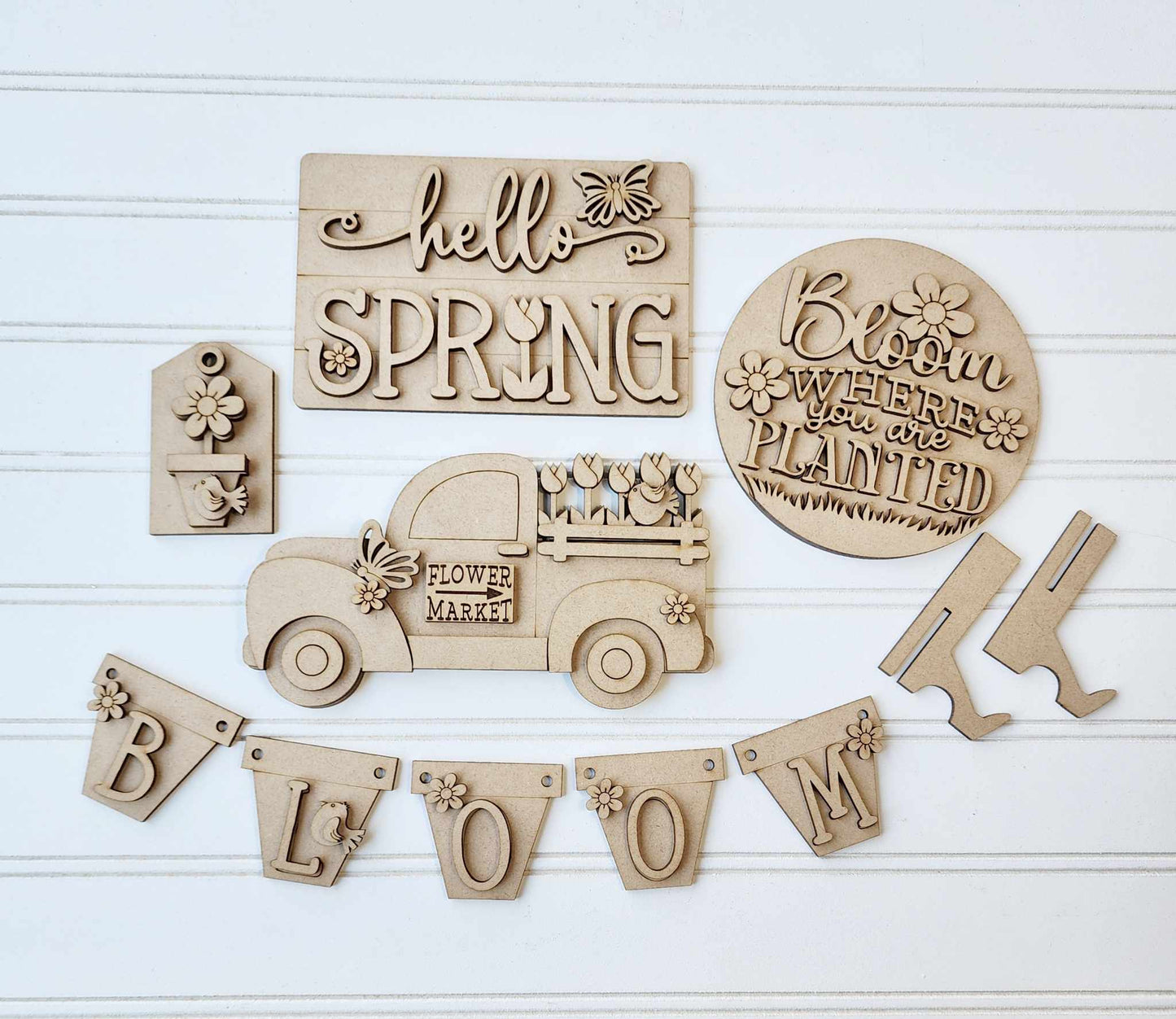 Hello Spring Tiered Tray kit, unpainted wooden cutouts - diy kit ready for you to paint, includes the circle