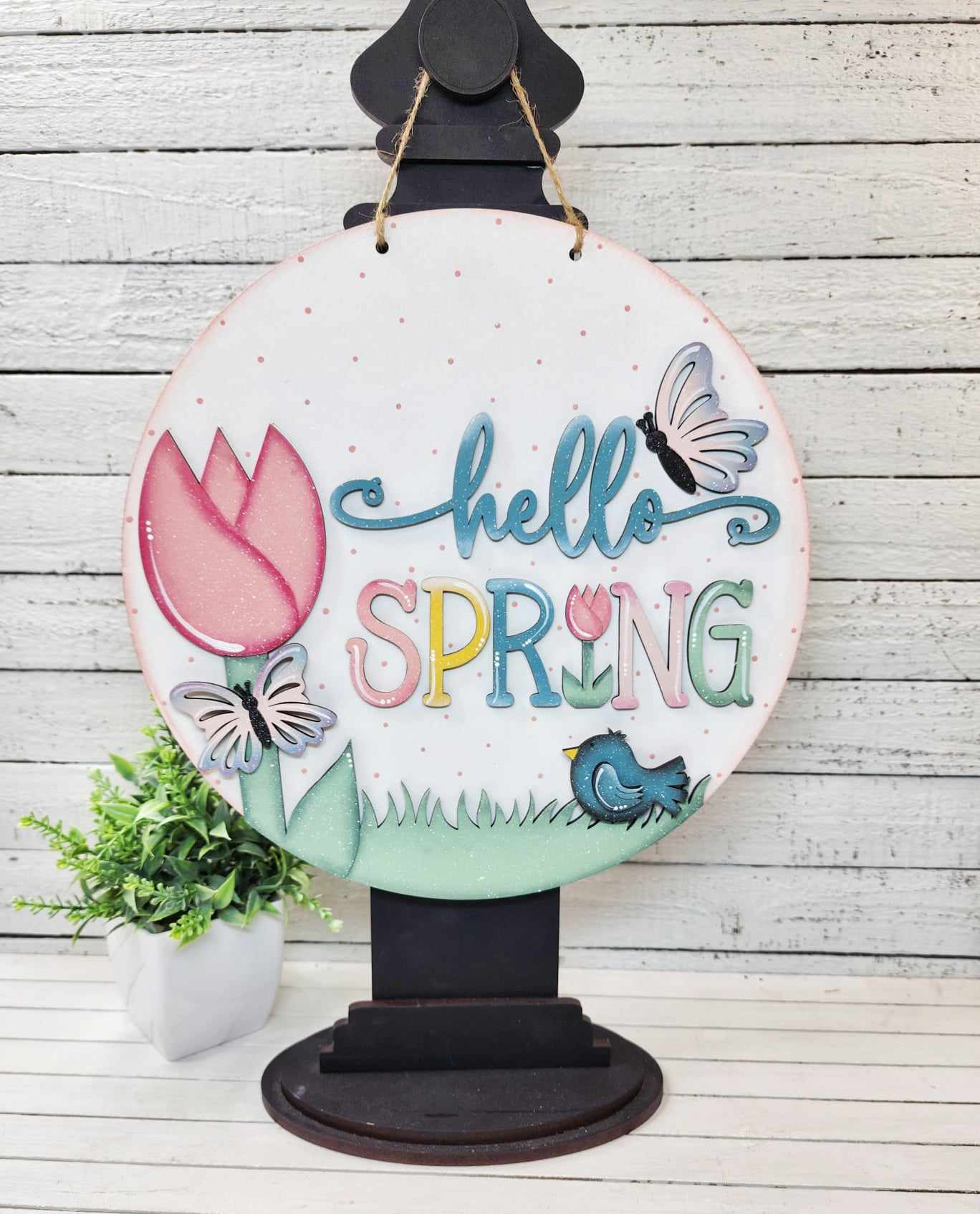 Hello Spring round sign kit, unpainted wooden cutouts - diy kit ready for you to paint, includes the circle