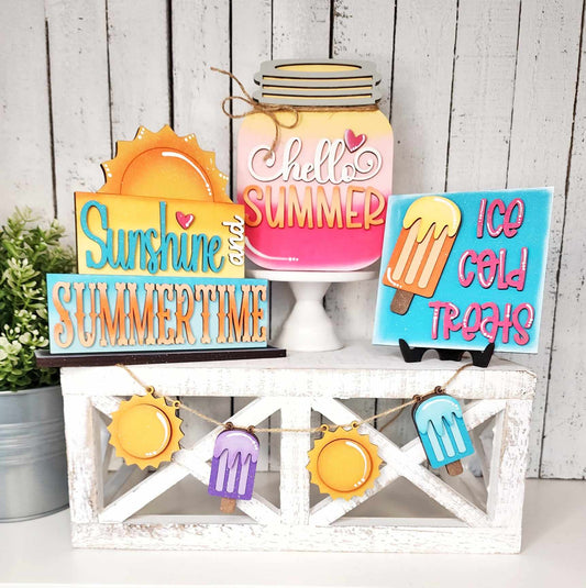Hello Summer Tiered Tray wood cutouts ready for you to paint