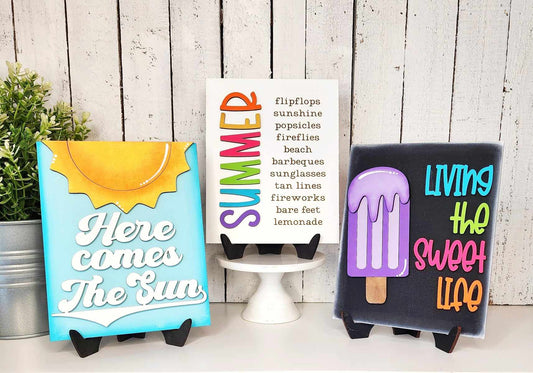 Hello Summer Trio of Signs wood cutouts ready for you to paint