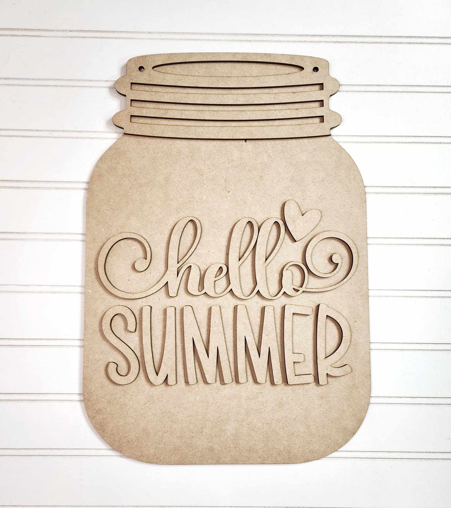 Hello Summer Mason Jar Door Sign stander wood cutouts ready for you to paint