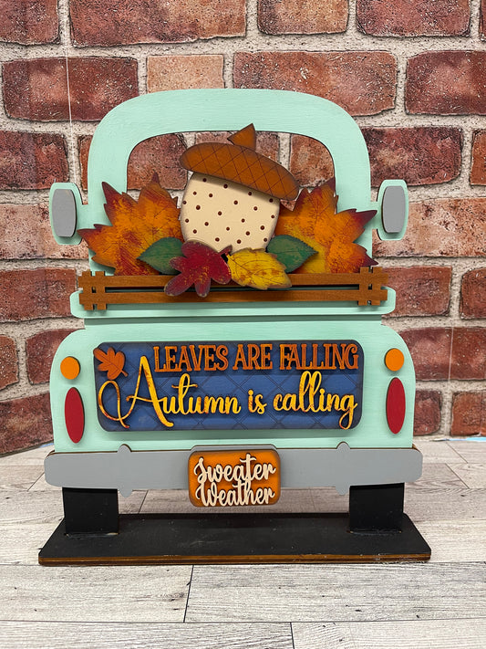 Autumn is calling, Fall Truck insert only, unpainted wood cutouts, ready for you to paint