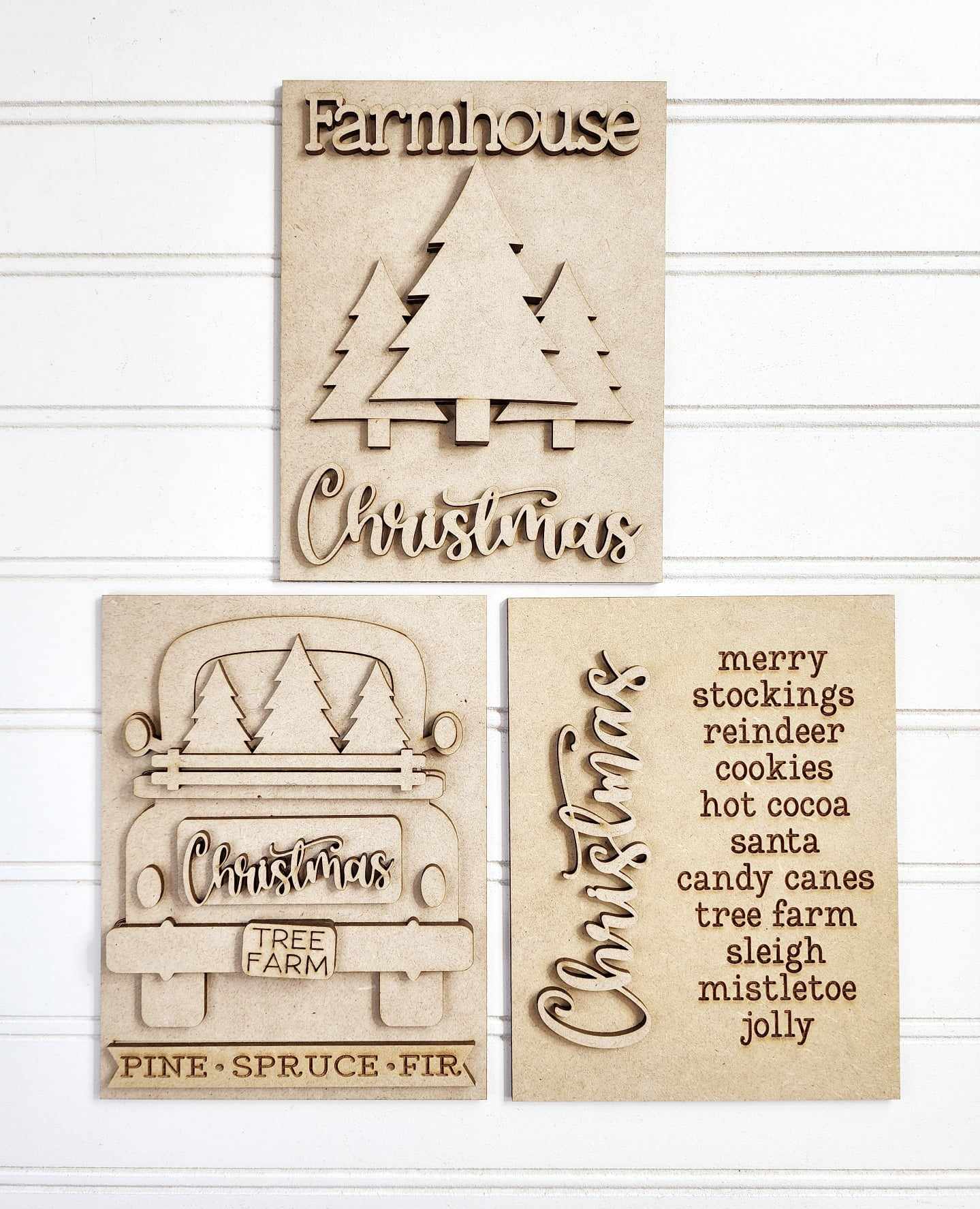 Country Christmas Tree Farm Trio of Signs unpainted cutouts