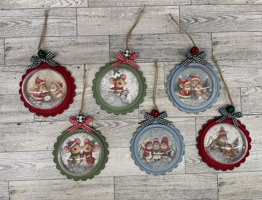Mice Decoupage Christmas Globe Ornaments Set of 6 unpainted cutouts - ready to paint