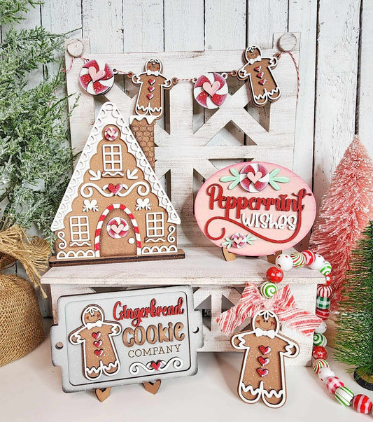 Gingerbread Christmas Tiered Tray Set - unpainted cutouts