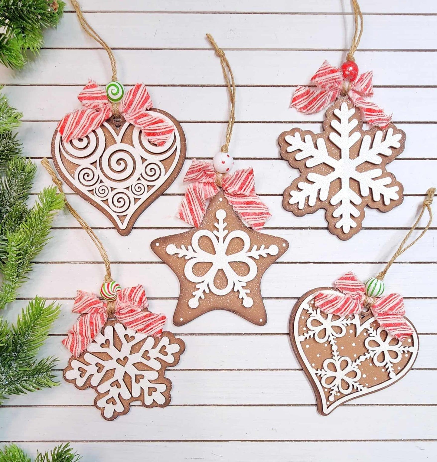 Gingerbread Christmas Cookie Set of 5 Ornaments unpainted cutouts