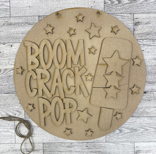 Boom Crack Pop Sign Cutouts, unpainted wooden cutouts - ready for you to paint