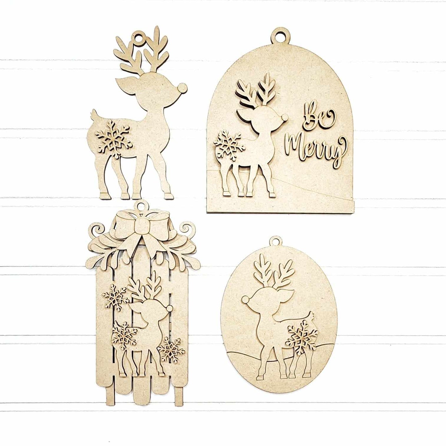 Oh Deer 4 Christmas Ornaments unpainted cutouts