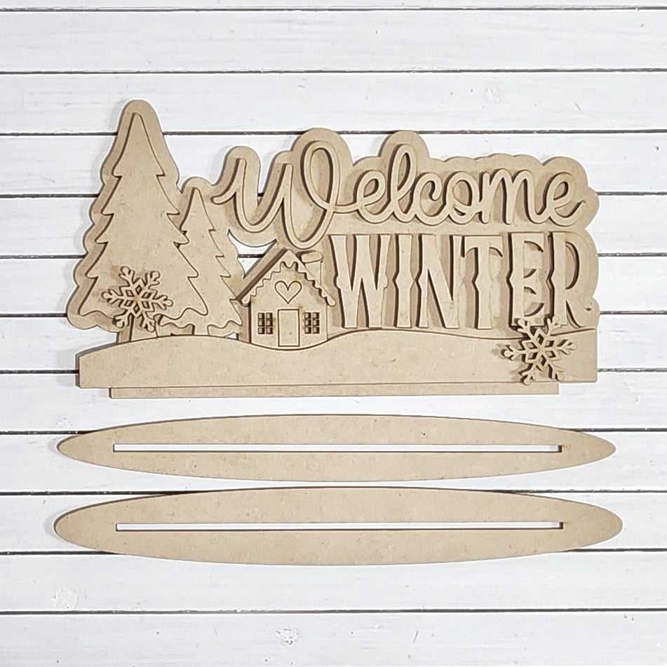 Winter Cabin Word Stander unpainted cutouts