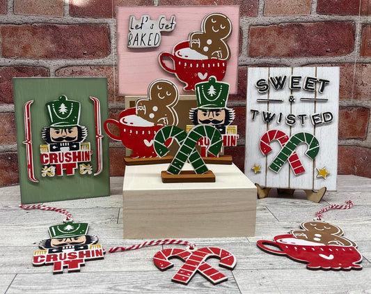 Sweet & Twisted - Gingerbread Cocoa, Nutcracker & Candy Cane cutouts - unpainted wooden cutouts, ready for you to paint