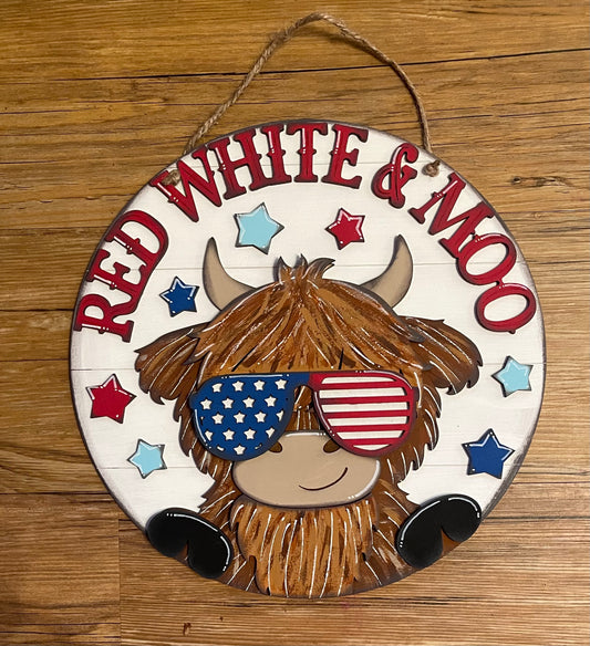 Patriot Highland Cow - Red White & Moo - diy Kit, unpainted wood cutouts