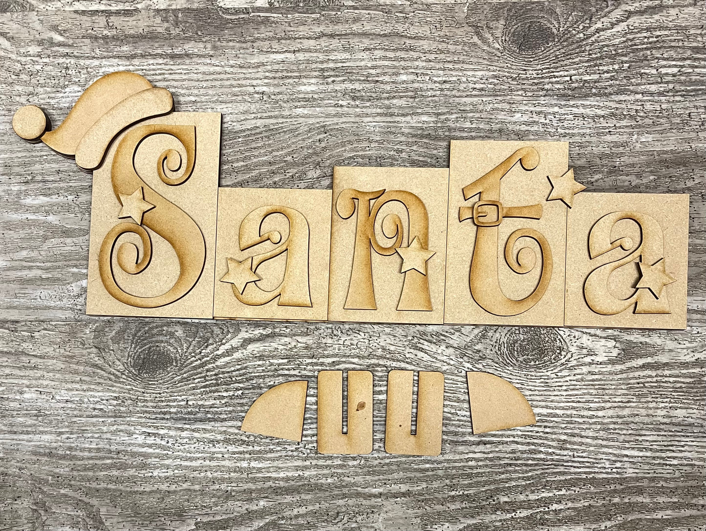 Santa word kit - wood pieces, unpainted wood cutouts, ready for you to paint, scrapbook paper is not included