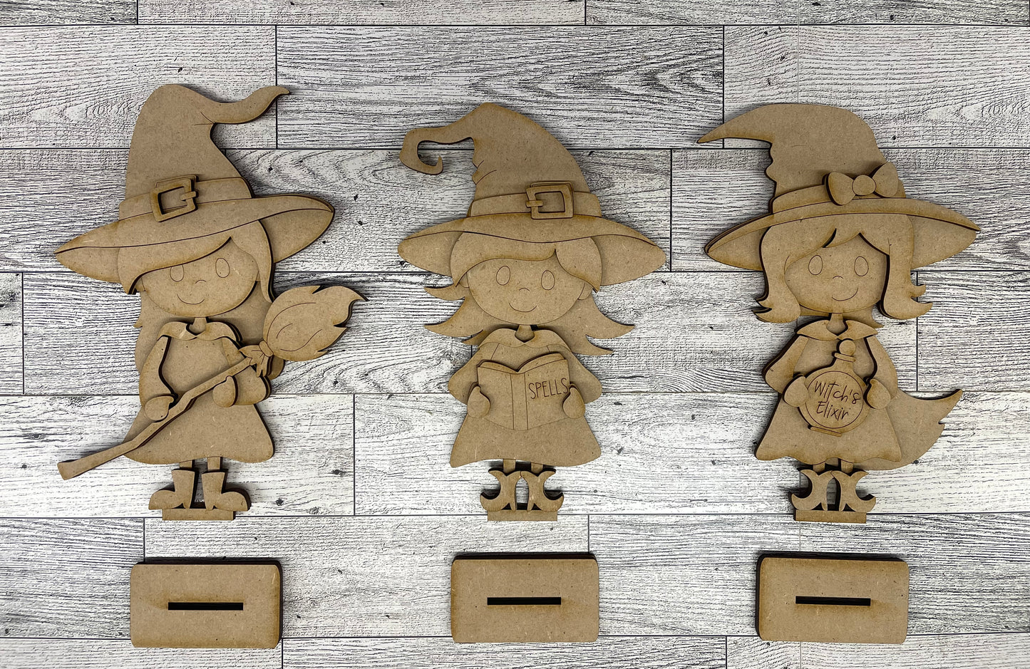 $10.00 Thursday - Halloween Witch Standers - set of 3 unpainted cutouts ready for you to finish