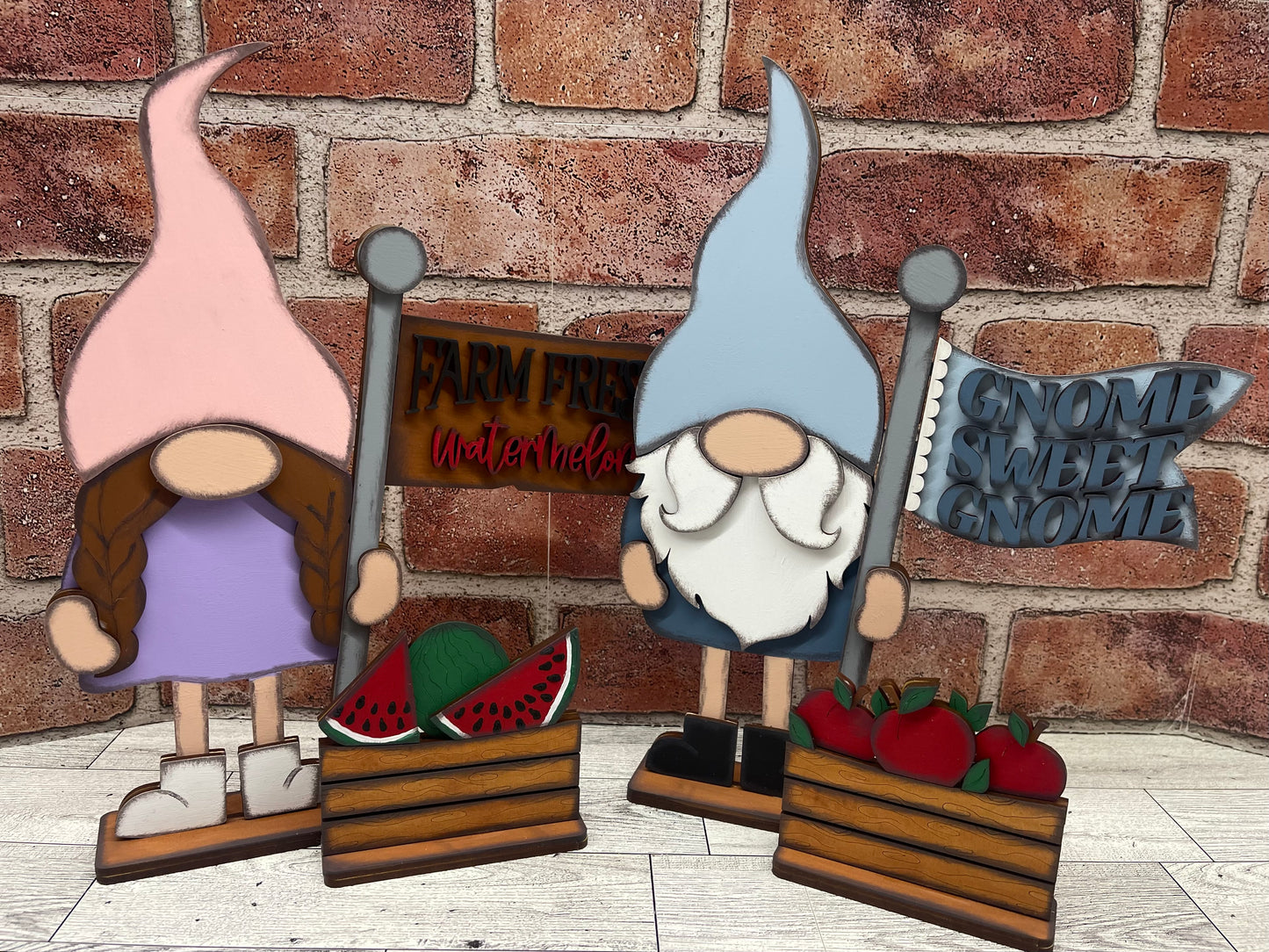$12.00 Thursday - Gnome with 2 Changeable Flags and 2 Basket inserts and basket painted cutouts ready for you to finish