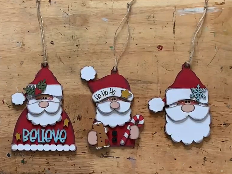 Prim Santa Trio Ornaments unpainted cutouts