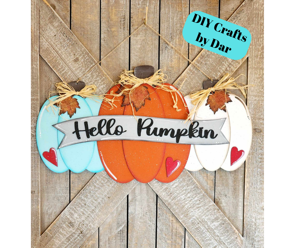 Hello Pumpkin Door Hangers Sign Kit, DIY Kit - unpainted wood cutouts