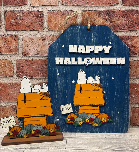 Happy Halloween Snoopy Doghouse - Peanuts Gang Cutout unpainted wood ready for you to paint
