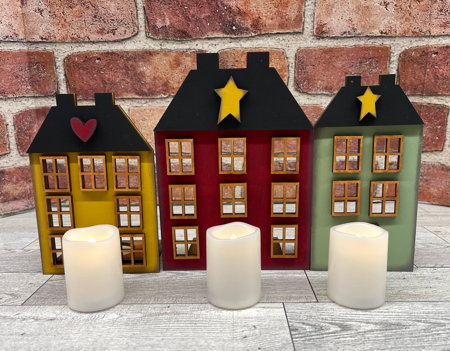 3 Salt Box Houses - Primitive Home Collection - cutouts - unpainted wooden cutouts, ready for you to paint