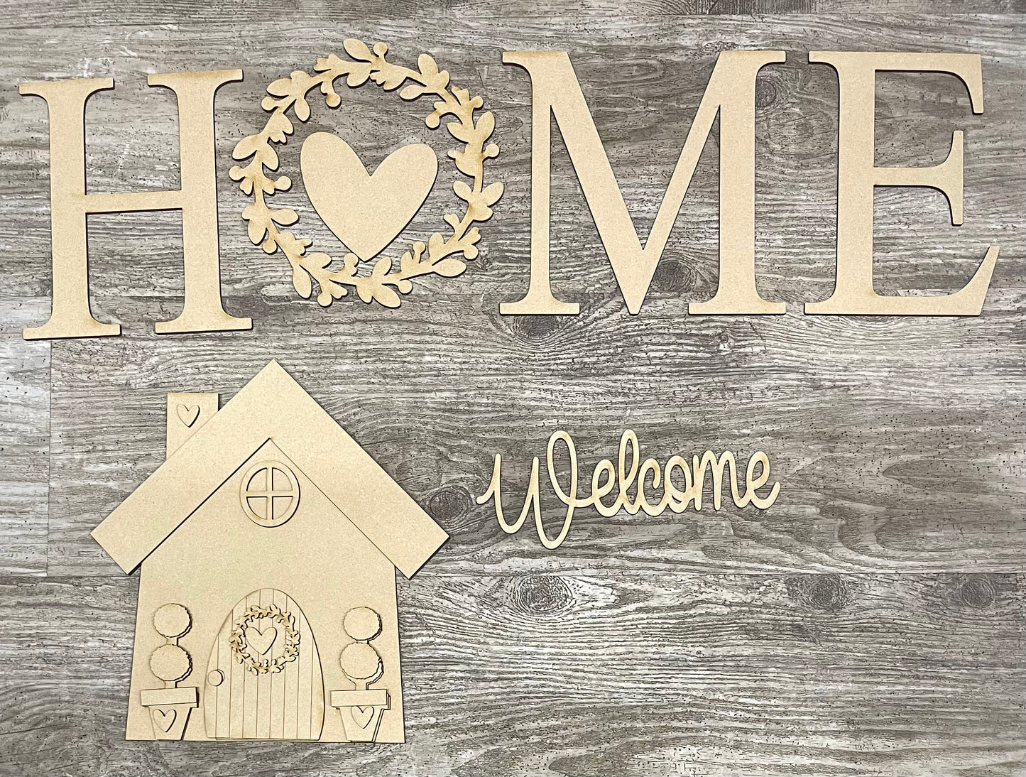 Welcome Home porch leaner cutouts - unpainted wooden cutouts, ready for you to paint
