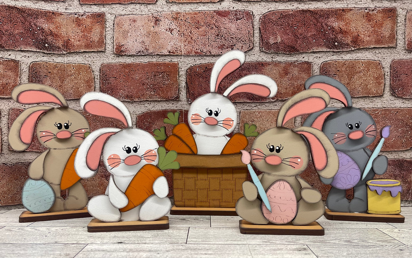 Easter Floppy Bunny Standers - set of 5 unpainted wood cutouts, ready for you to paint