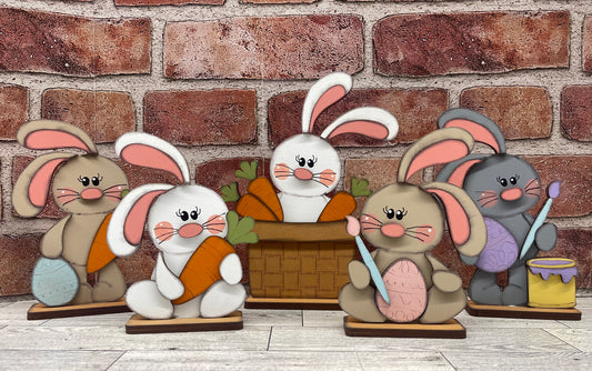 Easter Floppy Bunny Standers - set of 5 unpainted wood cutouts, ready for you to paint