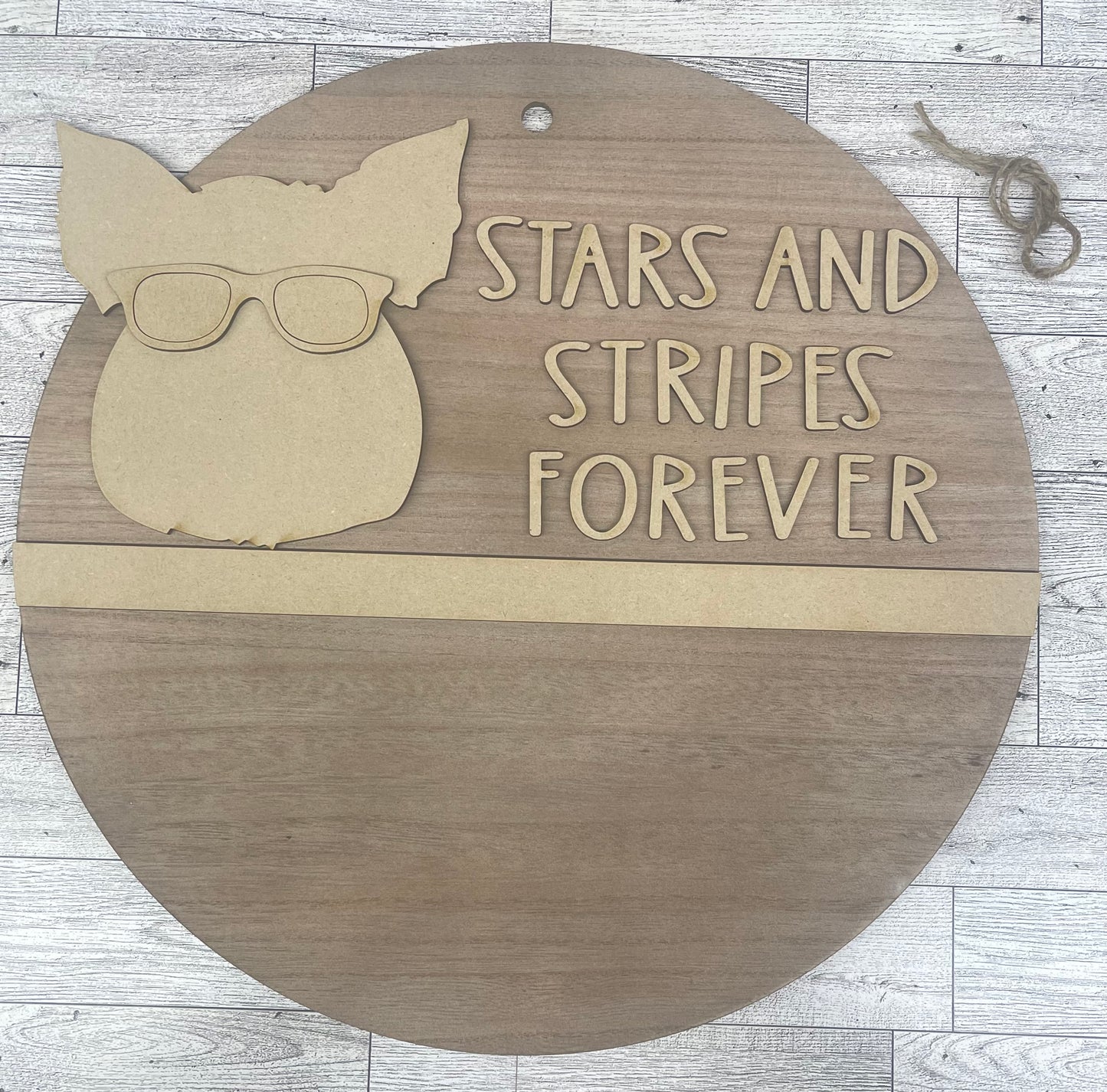 Stars and Stripes Forever Patriotic Pig sign pieces - Unfinished wooden pig cutout pieces, back circle not included