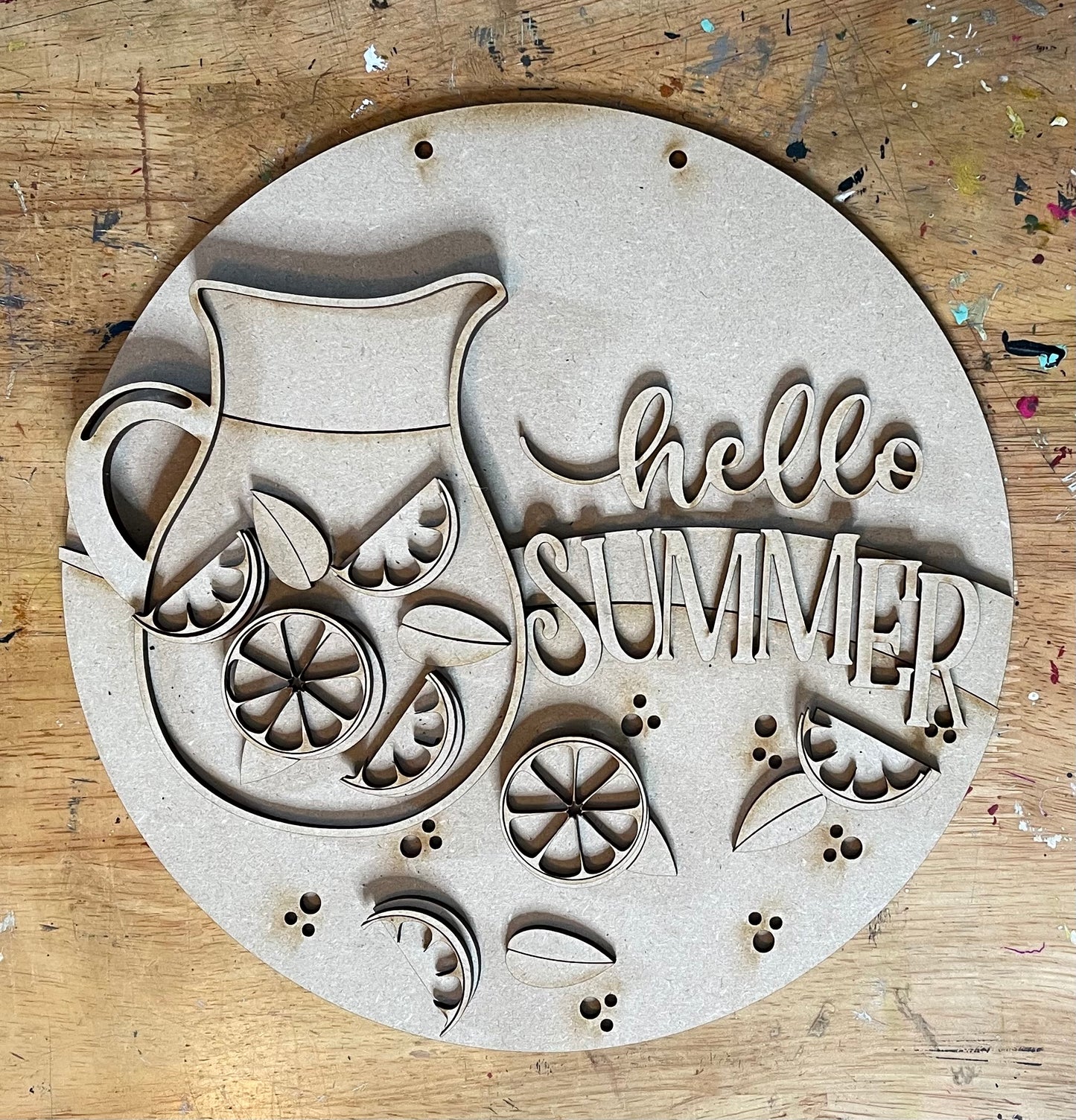 Hello Summer Lemon sign kit, unpainted wooden cutouts - diy kit ready for you to paint, includes the circle