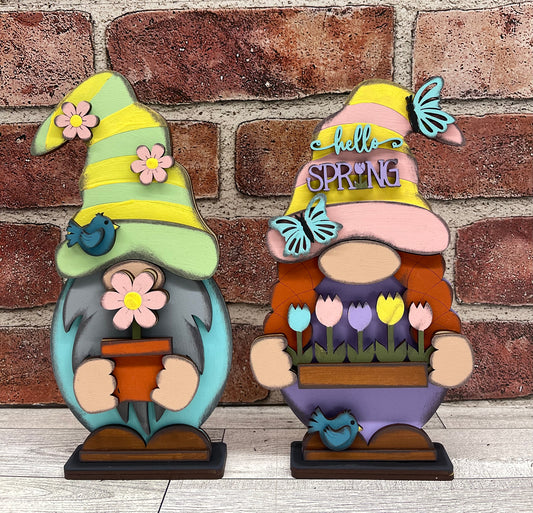 Hello Spring boy or girl  Gnome with wood cutouts, unpainted wooden cutout - ready for you to paint