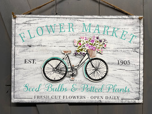 Flower Market Bicycle or sign kit, unpainted wooden cutouts - ready for you to paint