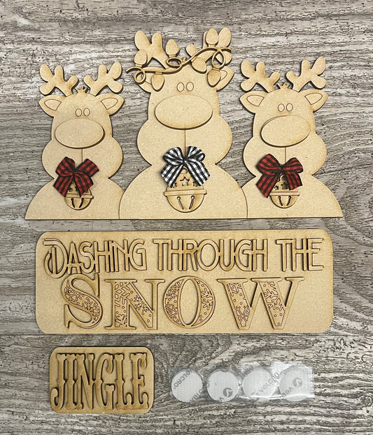 Christmas- Reindeer Dashing through the Snow Truck insert only, unpainted wood cutouts, ready for you to paint, does not includes truck