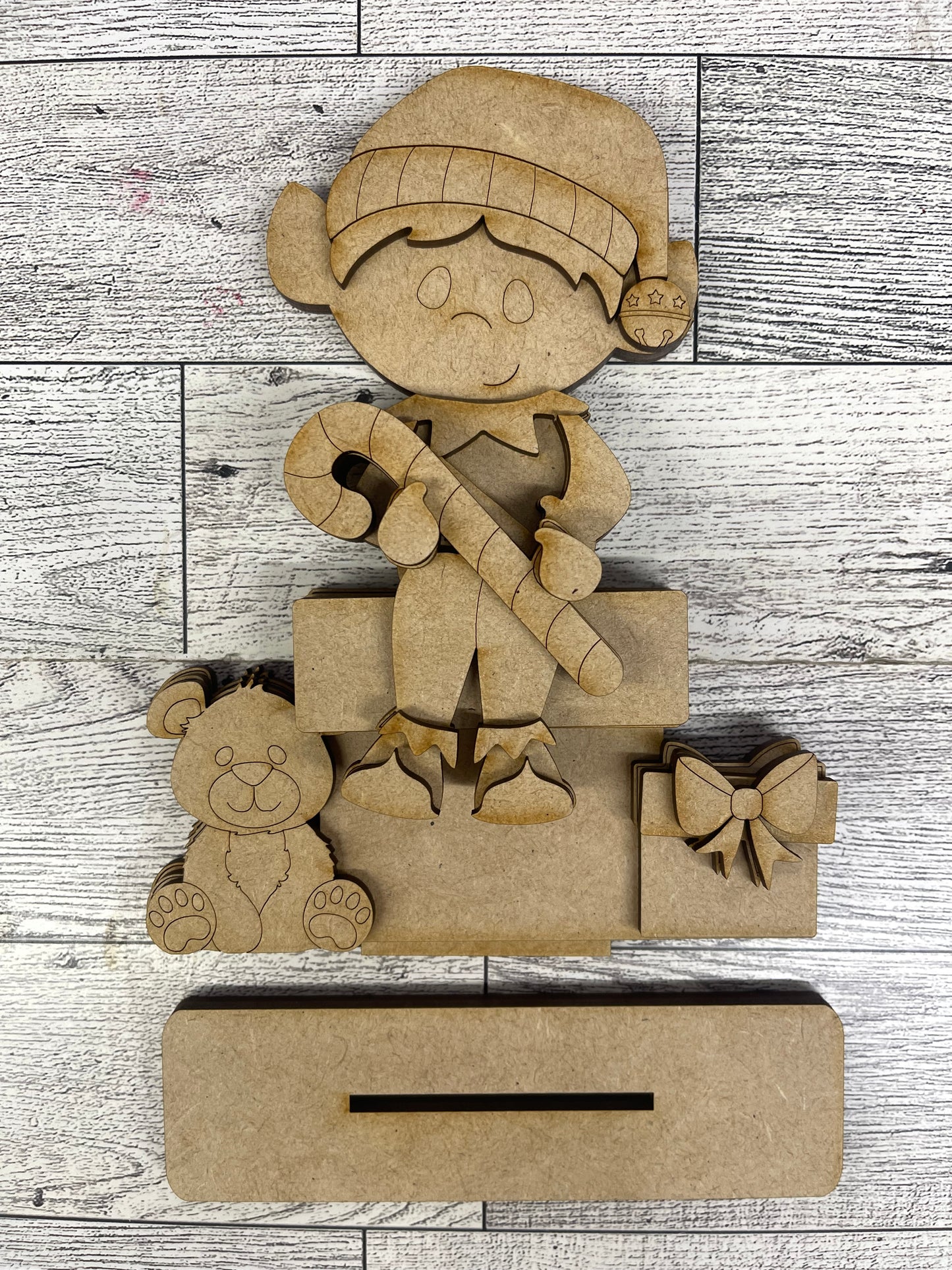 Boy and Girl Elf Shelf Sitters and Presents to sit or Couch - unpainted wood cutouts, ready for you to paint