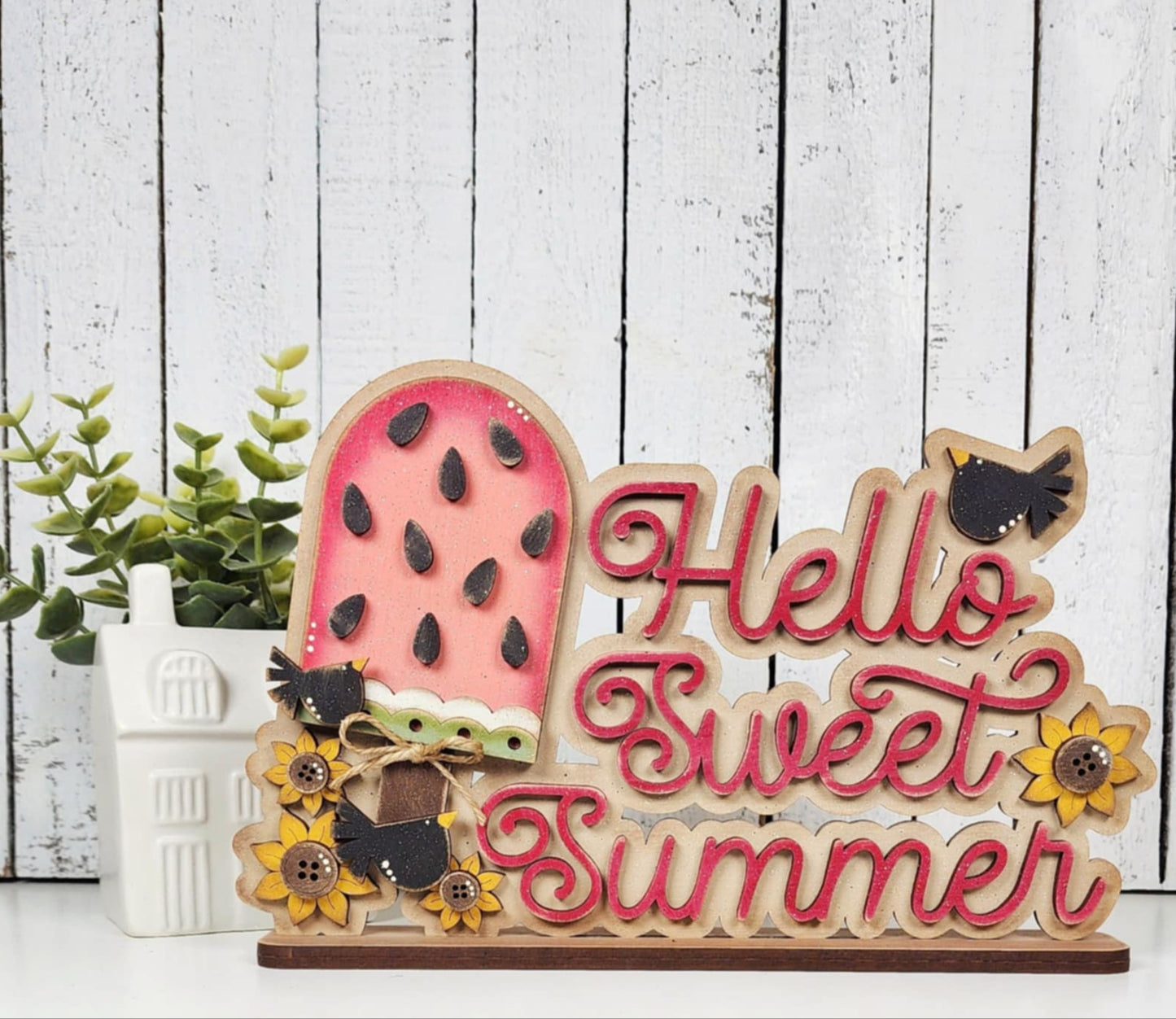 Hello Sweet Summer Word Stander - Vintage Watermelon Collection unpainted wooden cutout, ready for you to paint