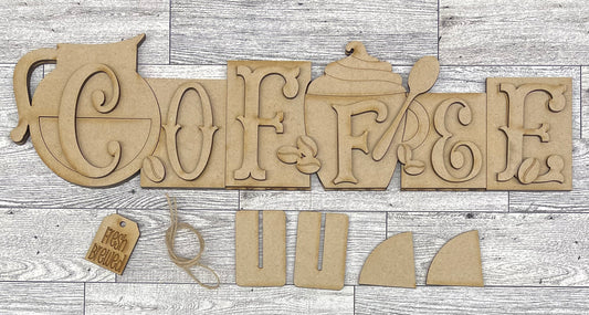 Coffee Word stander wood cutouts ready for you to paint