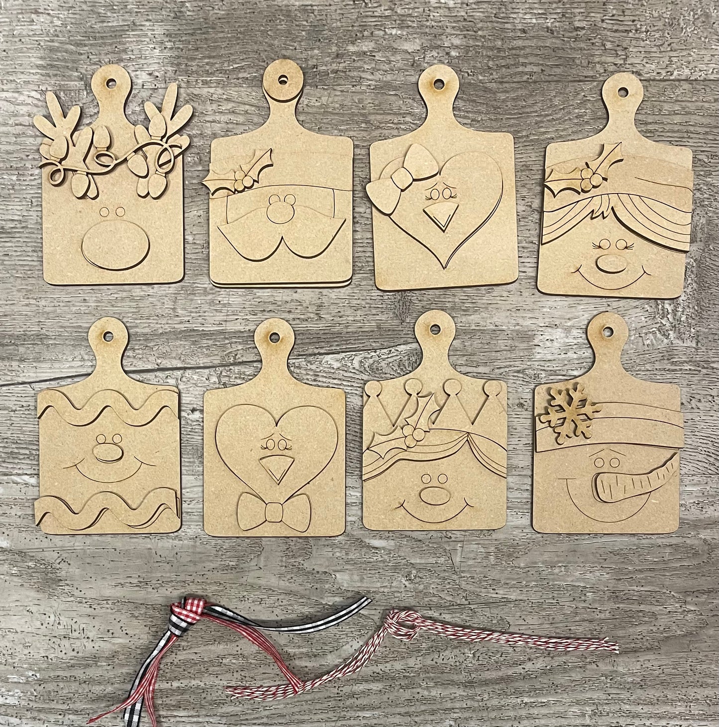 Christmas Mini Cutting Board wooden ornaments - set of 8 cutouts, unpainted ready for you to finish