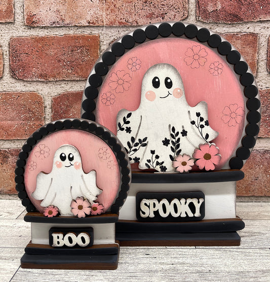 Ghost with Flowers Beaded Globe Insert Add-On - unpainted wood cutouts, ready for you to paint