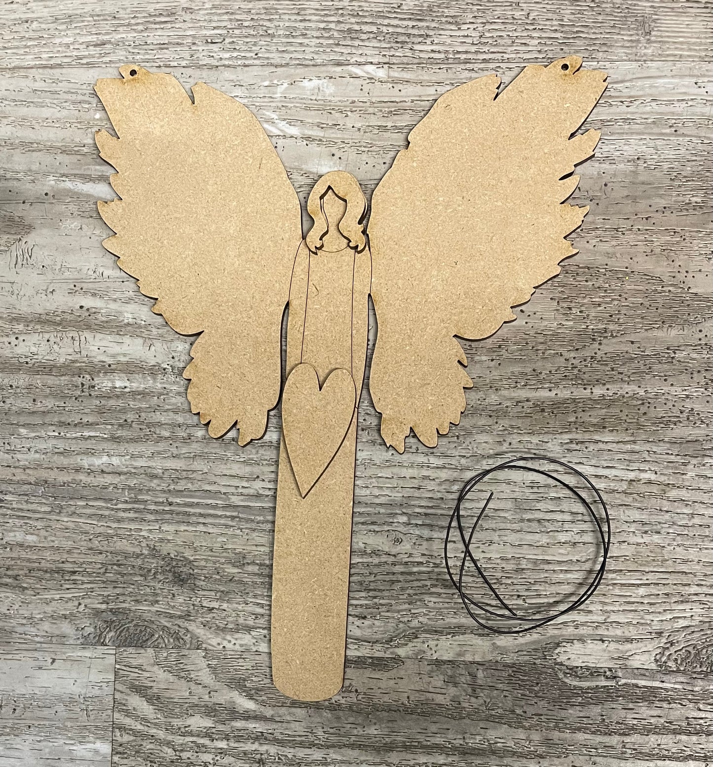 Painterly Angel hanging - wood pieces, unpainted wood cutouts, ready for you to paint