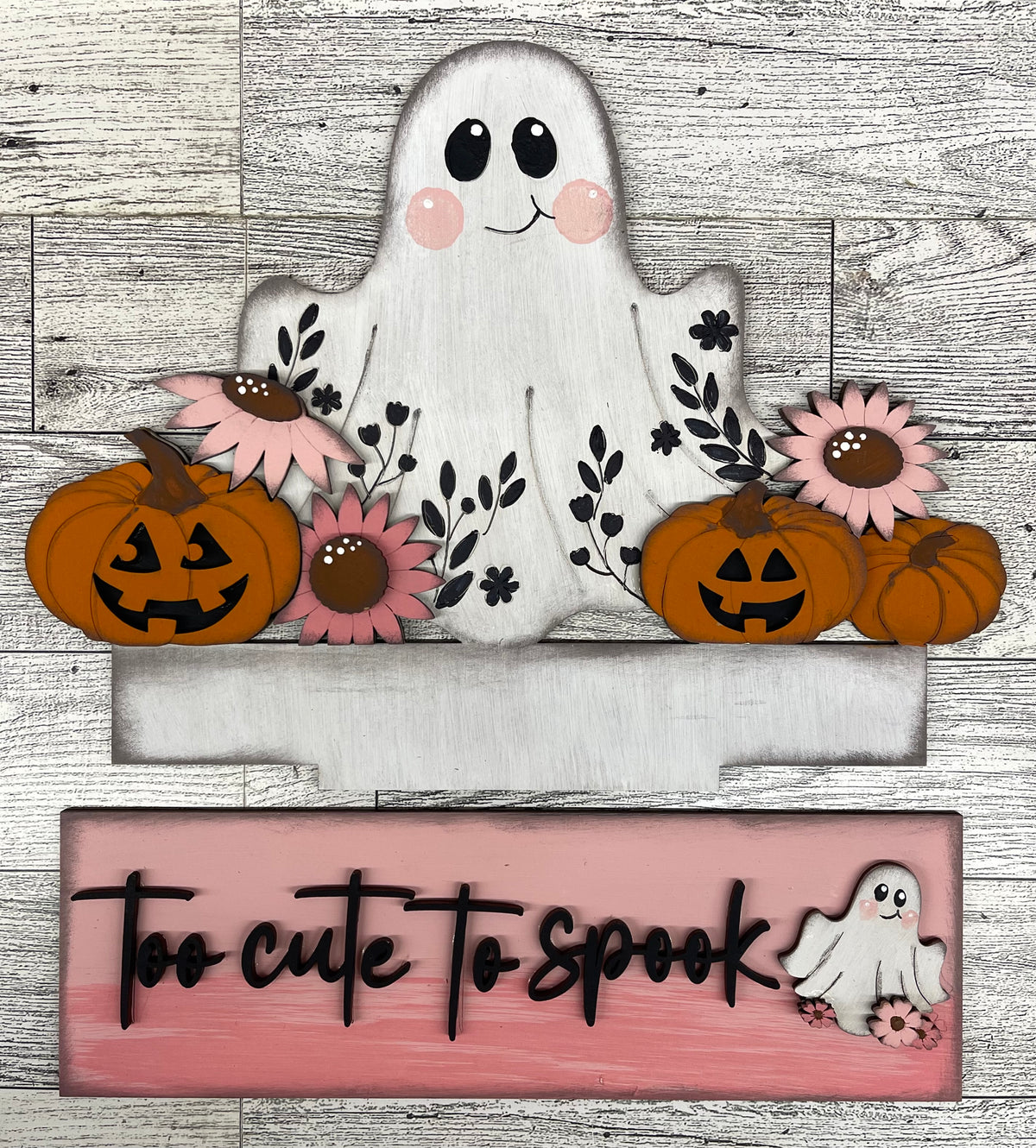 Ghost with Flowers 2026 Insert for Window - unpainted wood cutouts, ready for you to paint