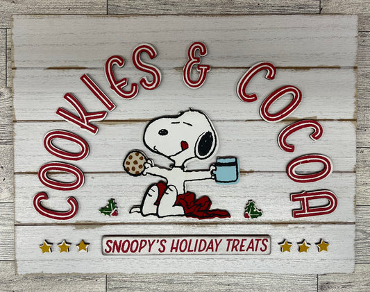 Snoopy Holiday Treats - Cookies & Cocoa- Peanuts Gang Cutout unpainted wood ready for you to paint